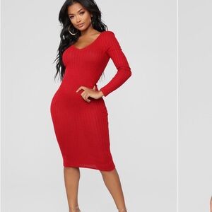 Heart & Hips Vibrant Red Long Sleeve Dress